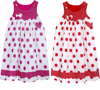 Bella Moda Girls Midi/Knee Length Casual Dress(Multicolor, Sleeveless)