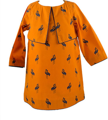

page3baby Girls Midi/Knee Length Party Dress(Orange, Full Sleeve