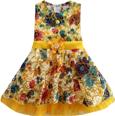 

Fashionitz Girls Midi/Knee Length Party Dress(Yellow, Sleeveless