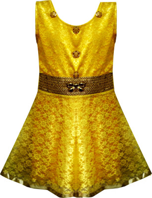 

Fashionitz Girls Midi/Knee Length Party Dress(Yellow, Sleeveless