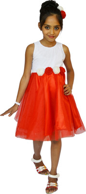 

MVD Fashion Girls Midi/Knee Length Party Dress(Red, Sleeveless