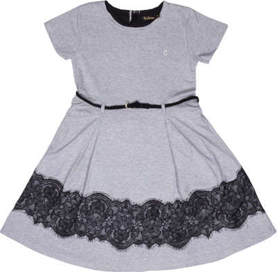 

Gini & Jony Girls Midi/Knee Length Casual Dress(Grey, Half Sleeve, 1141