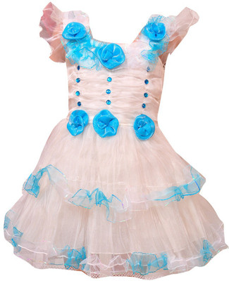 

Pari & Prince Girls Midi/Knee Length Party Dress(White, Sleeveless, White & blue