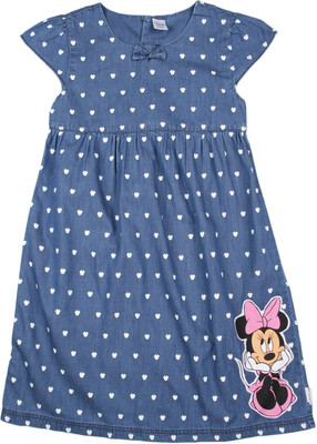 

Mickey & Friends Girls Midi/Knee Length Casual Dress(Blue, Cap Sleeve
