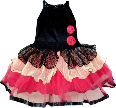 

All About Pink Girls Midi/Knee Length Party Dress(Multicolor