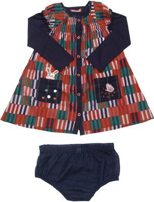 

NautiNati Girls Mini/Short Casual Dress(Multicolor, Sleeveless, Red