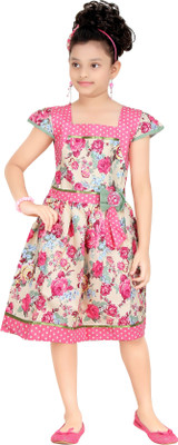 

Trendyy Girls Girls Midi/Knee Length Party Dress(Multicolor, Cap Sleeve, Pink