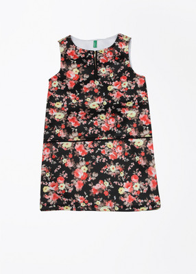 

United Colors of Benetton Girls Midi/Knee Length Casual Dress(Black, Sleeveless, 901