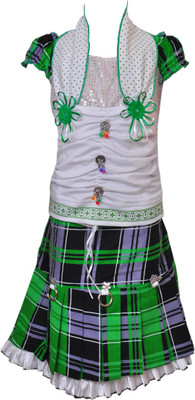 

Pari & Prince Girls Midi/Knee Length Casual Dress(Green, Sleeveless, White & green
