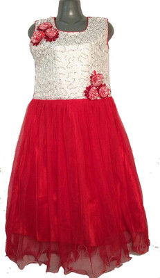 

Carat Candy & Co. Girls Maxi/Full Length Party Dress(Silver, Sleeveless, Red