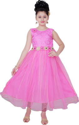 

Saarah Girls Midi/Knee Length Party Dress(Pink, Sleeveless