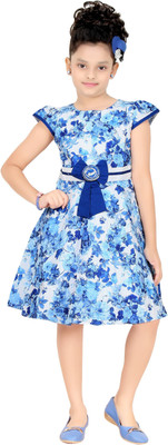 

Trendyy Girls Girls Midi/Knee Length Party Dress(Multicolor, Cap Sleeve, Blue
