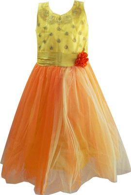

Fashionitz Girls Midi/Knee Length Party Dress(Orange, Sleeveless