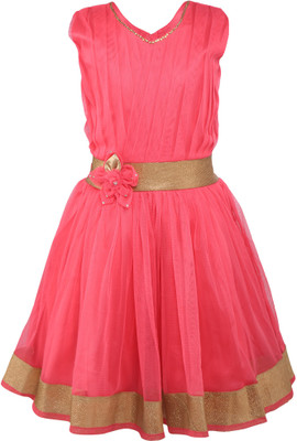 

La Bele Girls Midi/Knee Length Party Dress(Red, Sleeveless, Pink