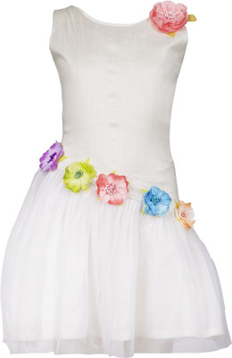

ShuSamSmith Girls Midi/Knee Length Party Dress(White, Sleeveless