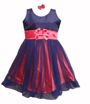 

MVD Fashion Girls Midi/Knee Length Party Dress(Dark Blue, Sleeveless, Navy and peach