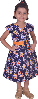 

Fashionitz Girls Midi/Knee Length Casual Dress(Orange, Half Sleeve