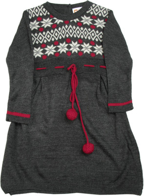 

612 League Girls Mini/Short Casual Dress(Grey, Full Sleeve, Charcol