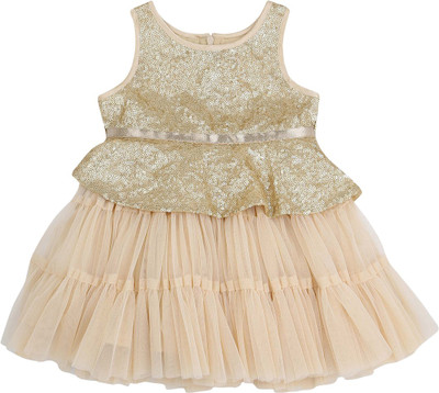 

Life by Shoppers Stop Girls Midi/Knee Length Casual Dress(Gold, Sleeveless