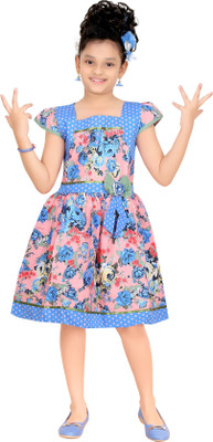 

Trendyy Girls Girls Midi/Knee Length Party Dress(Multicolor, Cap Sleeve, Blue