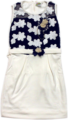 Kid's Care Girls Midi/Knee Length Party Dress(White, Sleeveless)