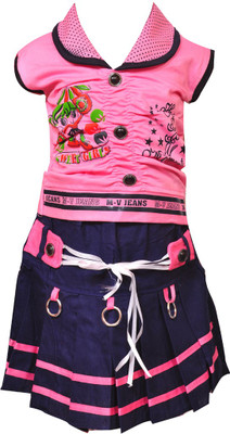 

Pari & Prince Girls Midi/Knee Length Casual Dress(Pink, Half Sleeve, Pink & blue