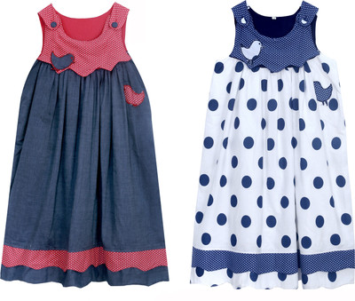 Bella Moda Girls Midi/Knee Length Casual Dress(Multicolor, Sleeveless)