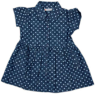 FS Mini Klub Girls Midi/Knee Length Casual Dress(Blue, Cap Sleeve, Dark wash