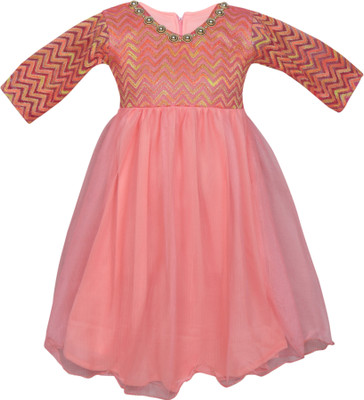

MKB Baby Girl's Maxi/Full Length Casual Dress(Pink, Full Sleeve
