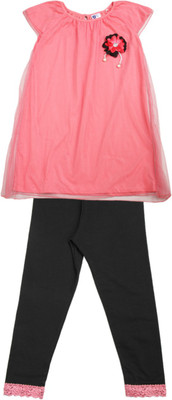 

612 League Girls Midi/Knee Length Casual Dress(Black, Half Sleeve, Coral