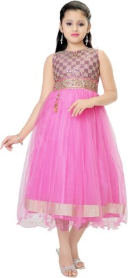 Saarah Girls Midi/Knee Length Party Dress(Pink, Sleeveless)