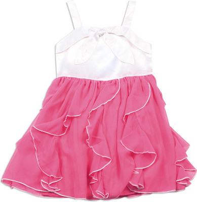 

NautiNati Girls Midi/Knee Length Casual Dress(Pink, Sleeveless
