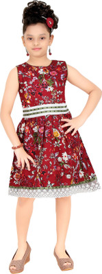 

Trendyy Girls Girls Midi/Knee Length Party Dress(Multicolor, Sleeveless, Maroon