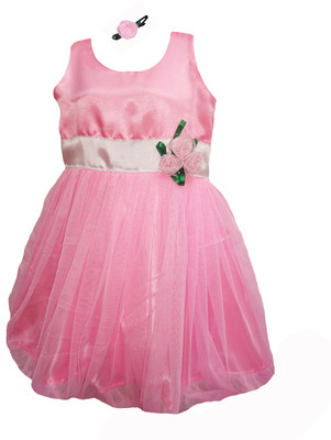 

MVD Fashion Girls Midi/Knee Length Party Dress(Pink, Sleeveless
