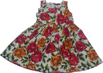 

Bisbasta Girls Midi/Knee Length Casual Dress(Multicolor, Sleeveless, White