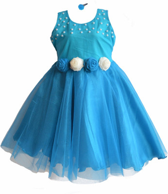 

MVD Fashion Girls Midi/Knee Length Party Dress(Light Blue, Sleeveless, Firozi