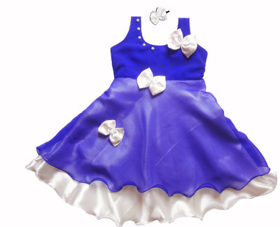 

MVD Fashion Girls Midi/Knee Length Party Dress(Blue, Sleeveless, Blue and white