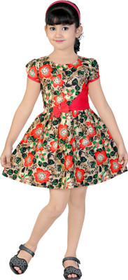 

Golden Girl Girls Midi/Knee Length Casual Dress(Multicolor, Fashion Sleeve, Peach puff