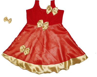

MVD Fashion Girls Midi/Knee Length Party Dress(Red, Sleeveless, Red gold