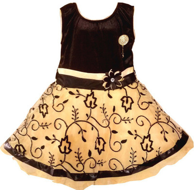 

All About Pink Girls Midi/Knee Length Party Dress(Gold, Sleeveless, Golden cream
