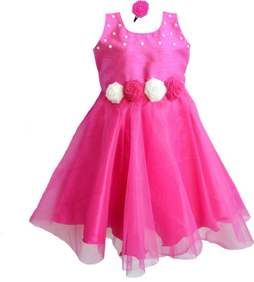 

MVD Fashion Girls Midi/Knee Length Party Dress(Pink, Sleeveless