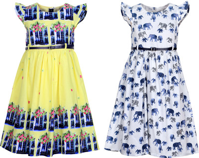 

Bella Moda Girls Midi/Knee Length Casual Dress(Multicolor, Cap Sleeve)