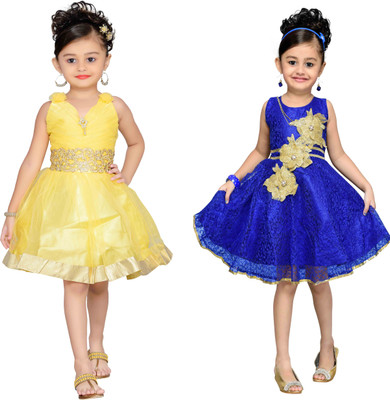 

Adiva Girls Midi/Knee Length Party Dress(Blue, Blue-yellow