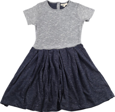 

Chemistry Girl Girls Midi/Knee Length Casual Dress(Grey, Half Sleeve, Grey/blue