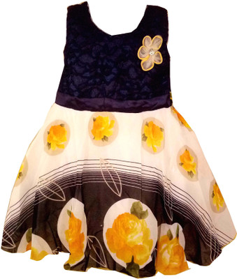 

All About Pink Girls Midi/Knee Length Party Dress(Multicolor, Sleeveless, Yellow