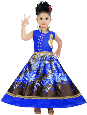 

MKB Girl's Maxi/Full Length Casual Dress(Blue, Sleeveless, Blue & multi-colour