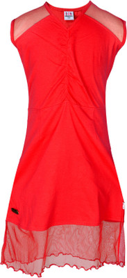 

Lil Orchids Girls Midi/Knee Length Casual Dress(Red, Sleeveless