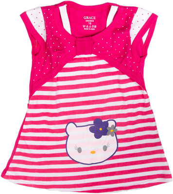 

Cuddlezz Girls Midi/Knee Length Casual Dress(Pink, Sleeveless