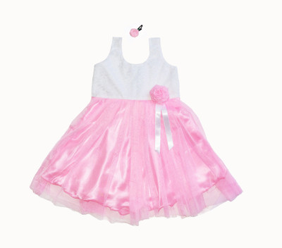 

MVD Fashion Girls Midi/Knee Length Party Dress(Pink, Sleeveless, White pink