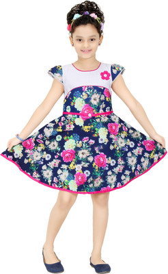 

Trendyy Girls Midi/Knee Length Party Dress(Blue, Cap Sleeve